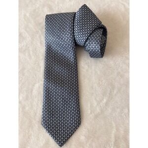 Brioni Mens Silk Tie Navy Light Blue Fleur-de-lis Micro Pattern Made in Italy